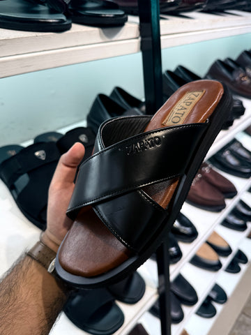 ZAPATO Men's Black Cross-Strap Sandals | Premium Style